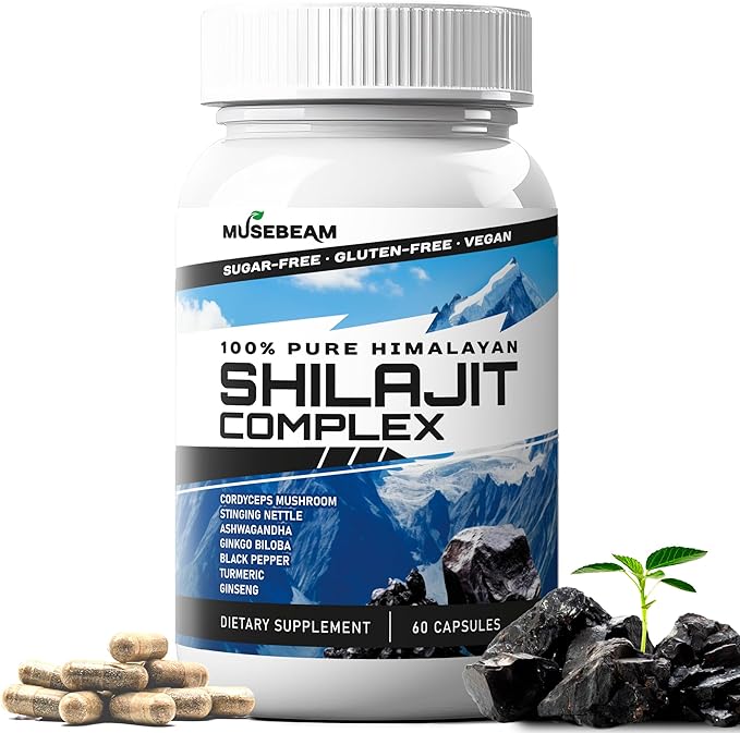 Himalayan Shilajit Capsules Men Women - Pure Himalayan Fulvic Acid Supplement Pills - Ashwagandha Turmeric Ginkgo Biloba Ginseng Cordyceps Mushroom Stinging Nettle Black Pepper