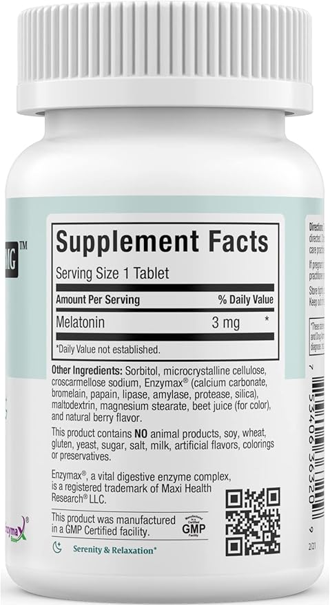 Maxi Health Extra-Strength Mel-O-Chew 3 MG Kosher Chewable Melatonin, Berry Flavor (200 Count)