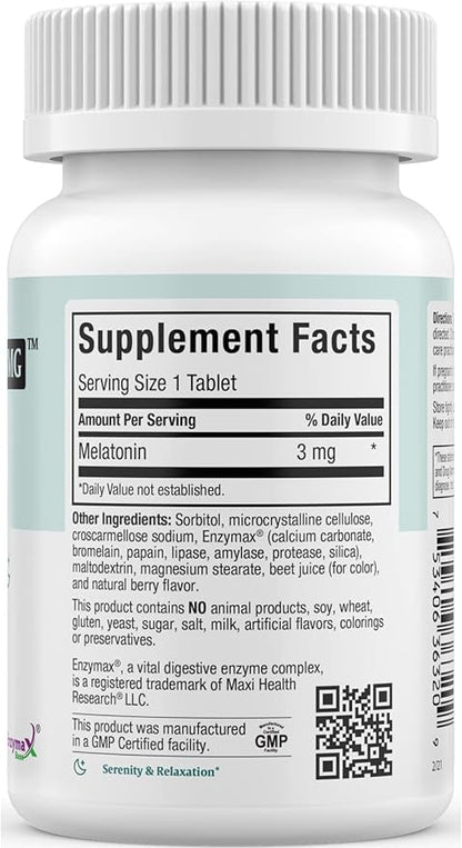 Maxi Health Extra-Strength Mel-O-Chew 3 MG Kosher Chewable Melatonin, Berry Flavor (200 Count)