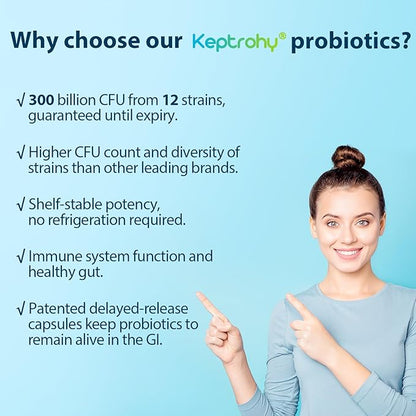 Probiotics for Women & Men, 300 Billion CFU Probiotics from 12 Strains + Organic Prebiotics Blend for Daily Digestive, Immune, Gut, Bloating, Gut Health for Women & Men, Shelf Stable - 60 Capsules