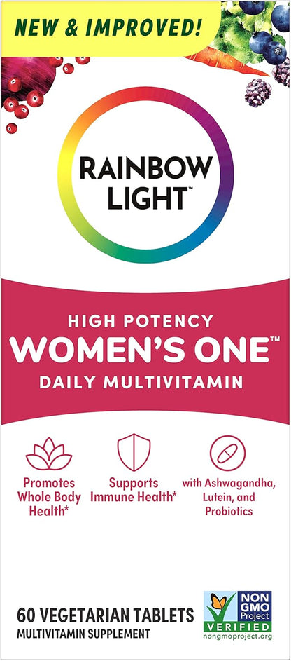 Rainbow Light Womens One High-Potency Daily Multivitamin, Womens Multivitamin Provides High-Potency Immune Support, With Vitamin C, Biotin and Ashwagandha, Vegetarian, 60 Count