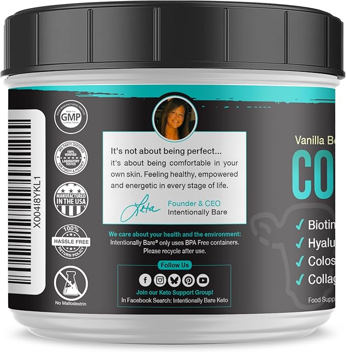 Intentionally Bare Colostrum and Collagen Powder - Colostrum Supplement with Biotin & Collagen Peptides - Colostrum Powder for Skin, Joint & Gut Health - Vanilla Bean Collagen Supplements 60 Servings