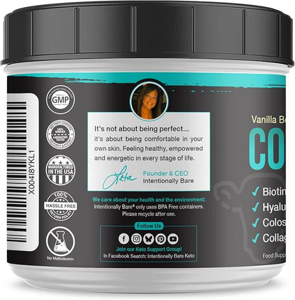 Intentionally Bare Colostrum and Collagen Powder - Colostrum Supplement with Biotin & Collagen Peptides - Colostrum Powder for Skin, Joint & Gut Health - Vanilla Bean Collagen Supplements 60 Servings