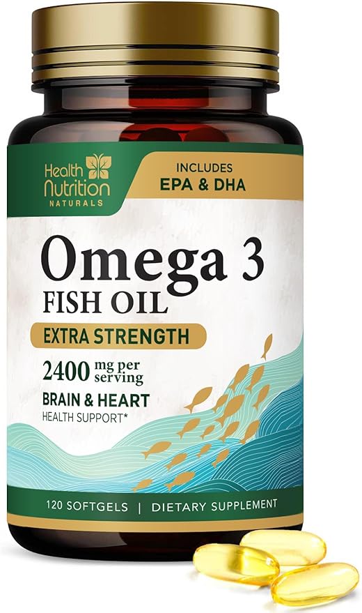Omega 3 Fish Oil Triple Strength 1200 mg Softgels, Omega-3 Supplements, Natural Brain Heart Health & Immune Support - Fatty Acids with EPA & DHA - Wild Caught Fish Oil Supplement - 120 Softgels