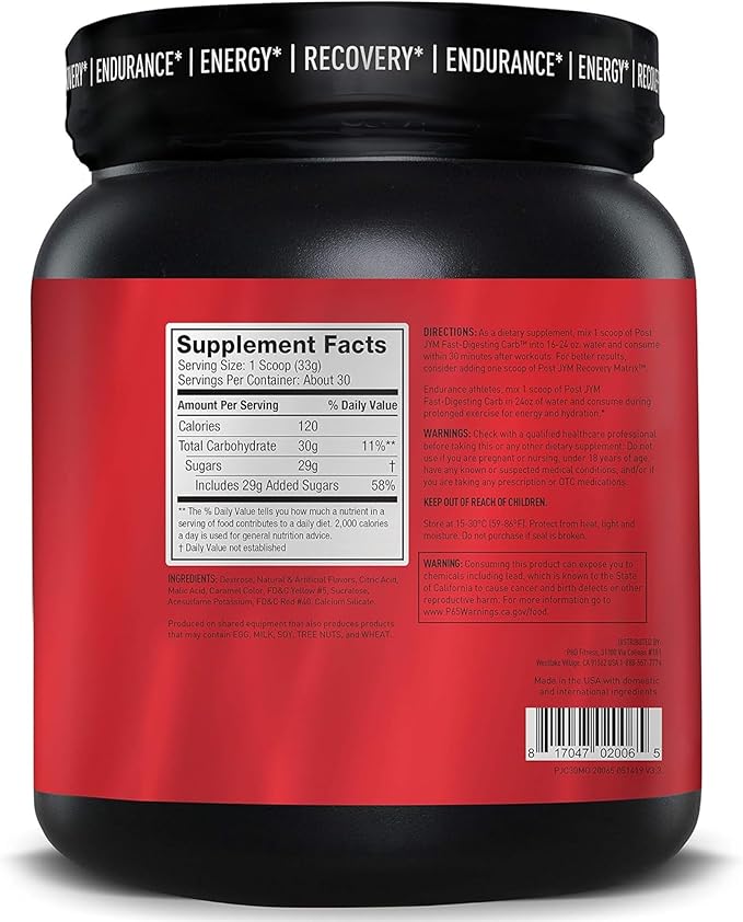 Post JYM Carb Fast Digesting Post Workout Recovery Powder | Pure Dextrose, Glycogen Replenishment, Athletic Performance, Muscle Growth | Rainbow Sherbet 30 Servings