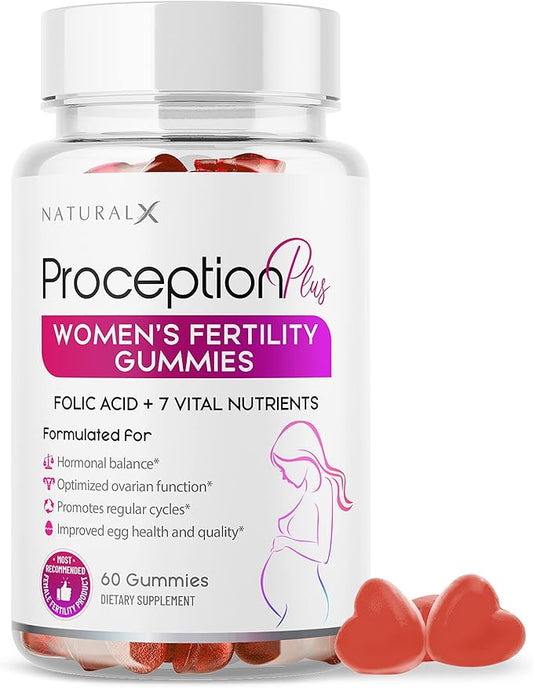 Fertility Gummies for Women - Myo-Inositol, Folic Acid, Biotin, B Vitamins - Inositol Supplement for Female Fertility Support, Hormone Balance, Ovulation, Prenatal Conception (60 Vegan Gummies)