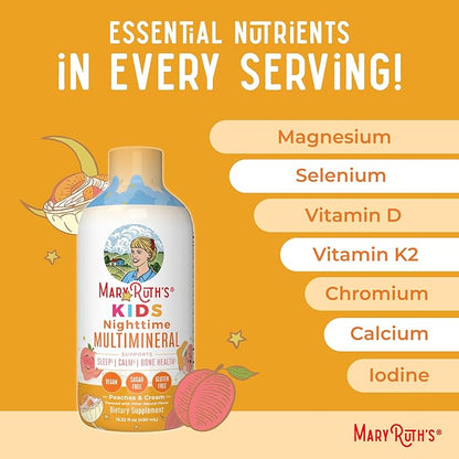 Kids Liquid Nighttime Multimineral by MaryRuth's | Kids Vitamins | Bone Health | Calm Calcium Magnesium Supplement | Muscle Relaxation | Vegan | Sugar Free | 30-180 Servings | 15.22 fl oz