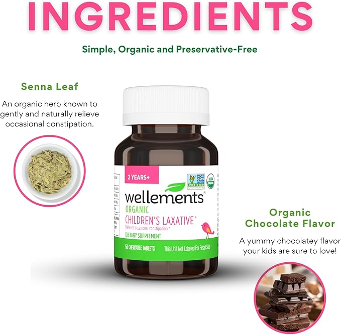 Wellements Organic Children's Laxative, Gentle Constipation Relief for Kids, Made with Organic Senna Leaf, USDA Certified Organic and Non-GMO, Free from Gluten, Artificial Colors and Flavors, Ages 2+