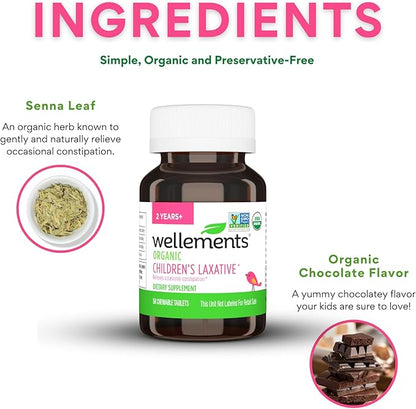 Wellements Organic Children's Laxative, Gentle Constipation Relief for Kids, Made with Organic Senna Leaf, USDA Certified Organic and Non-GMO, Free from Gluten, Artificial Colors and Flavors, Ages 2+
