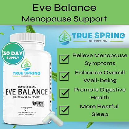 Eve Balance Menopause Support - Complete Supplement for Women’s Total Menopause Relief, Hot Flashes, Joint Pain, and More - Premium Blend with Prebiotics & Probiotics