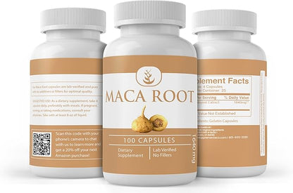PURE ORIGINAL INGREDIENTS Maca Root, (100 Capsules) Always Pure, No Additives Or Fillers, Lab Verified
