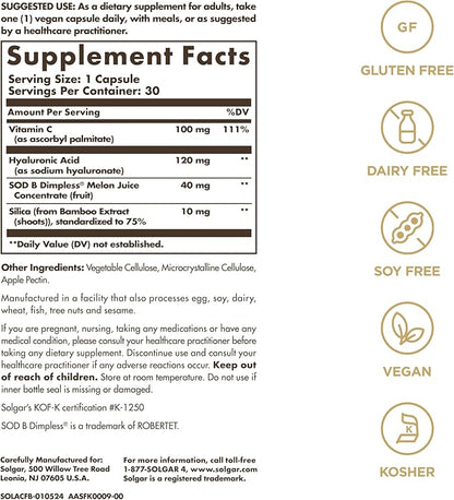 Solgar Cellulite Fighter Age-Defying Nutrition for Women—Promote Beautiful Skin with French Melon Concentrate + Hyaluronic Acid and Vitamin C, Once Daily, Vegan, Dairy, Soy, Gluten Free, 30 Servings