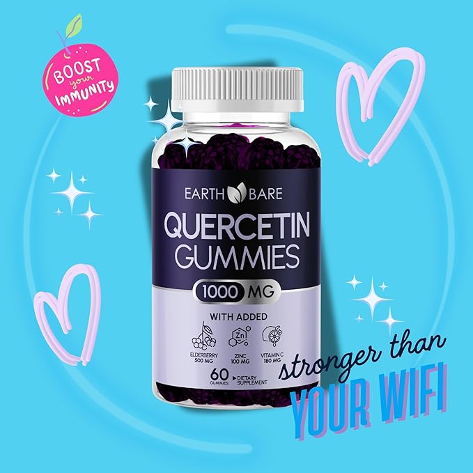 Quercetin Gummies with Elderberry, Vitamin C & Zinc – Vegan, Non-GMO, 60 Gummies