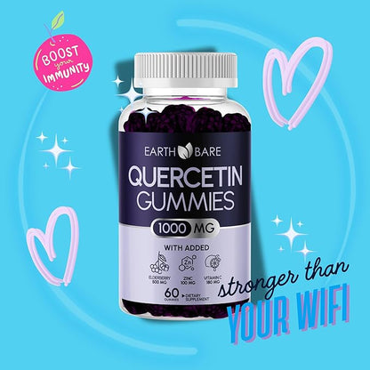 Quercetin Gummies with Elderberry, Vitamin C & Zinc – Vegan, Non-GMO, 60 Gummies