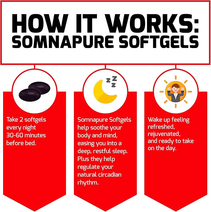 FORCE FACTOR Somnapure Softgels 2-Pack Sleep Aid to Fall Asleep Faster, Stay Asleep Longer, Wake Up Refreshed, Sleep Aid for Adults with Melatonin, Ashwagandha, Valerian Root, 120 Softgels