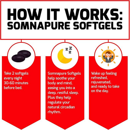 FORCE FACTOR Somnapure Softgels 2-Pack Sleep Aid to Fall Asleep Faster, Stay Asleep Longer, Wake Up Refreshed, Sleep Aid for Adults with Melatonin, Ashwagandha, Valerian Root, 120 Softgels