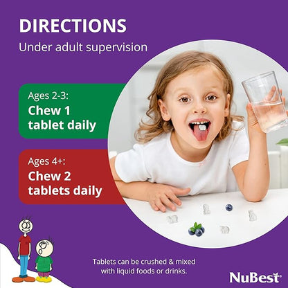 NuBest Tall Kids - Toddlers Vitamins and Kids Vitamins for Age 2 to 9 - Support Bone Strength, Overall Health and Immunity - Animal Shapes - 90 Chewable Berry Tablets | 1.5 Month Supply