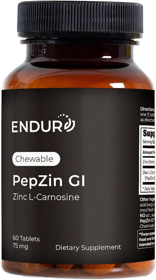 Zinc - PepZinGI 75mg for Immune Function & Digestive Health Support | Zinc Carnosine Supplement | Chewable Zinc Tablets for Adults | Vegan, Non-GMO, Gluten Free - Endurance 60 Chewable Tablets