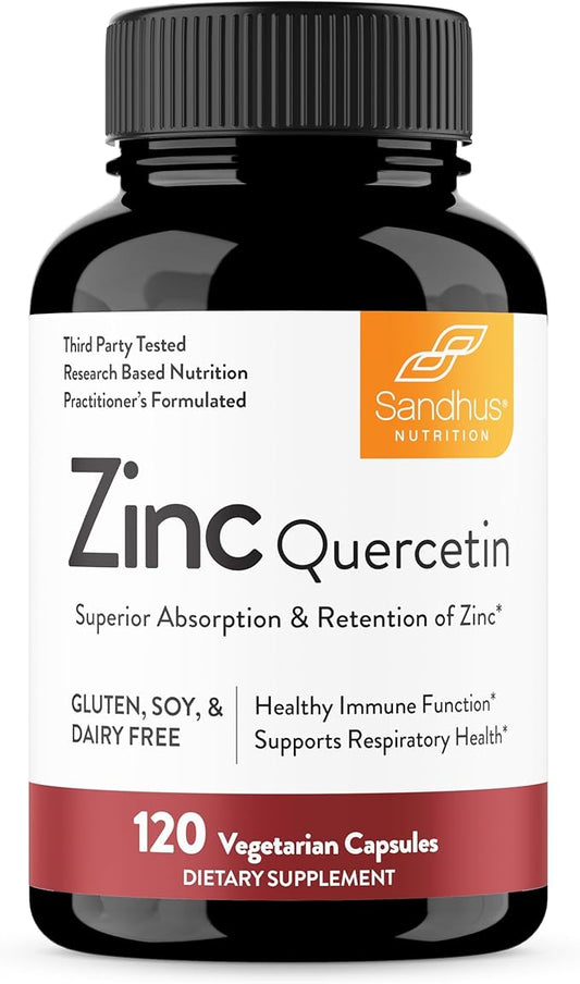 Sandhu's Zinc with Quercetin Capsules for Men & Women | Supports Immunity, Bone Health and Quality Sleep | 120 Count
