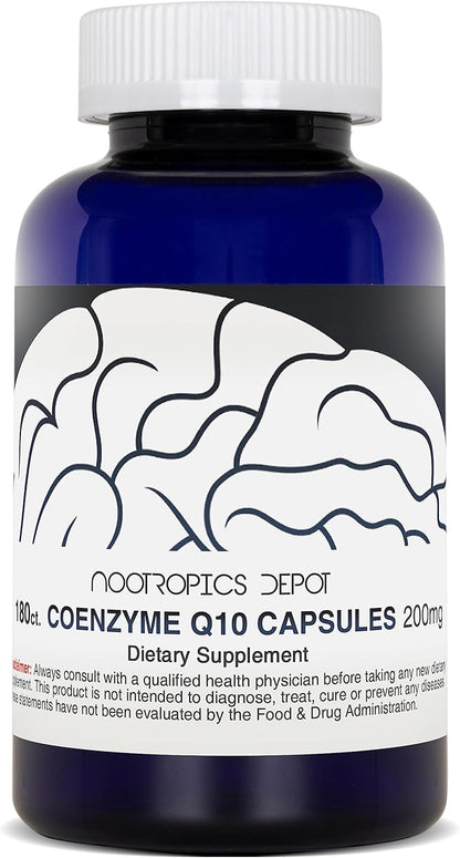 Nootropics Depot CoEnzyme Q10 Capsules | 200mg | Ubiquinone | 180 Count | Energy, Cognitive & Cellular Function
