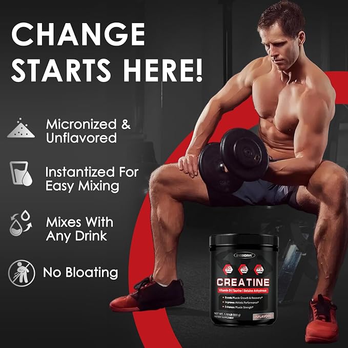 ZEBORA Micronized Creatine Monohydrate Powder, Creatine Monohydrate for Women-Men, Helps Muscle Recovery, Enhances Muscle Size & Strength with 5G Creatine and 1G Taurine, 75 Servings