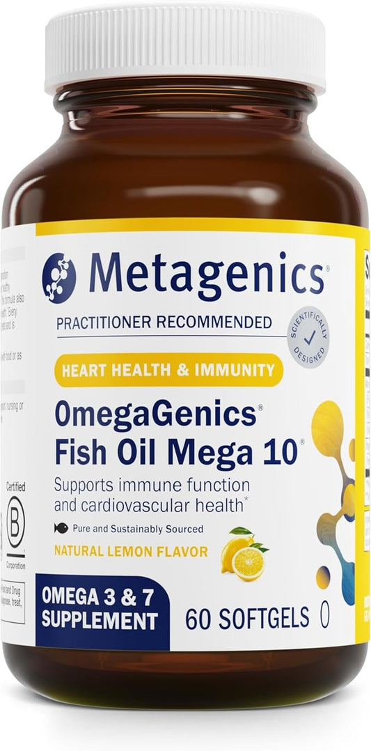 Metagenics OmegaGenics Mega 10-330 mg EPA & 170 mg DHA - High Potency - No Fishy Aftertaste - for Heart Health & Immune System* - Non-GMO & Gluten-Free Supplement - 60 Softgels