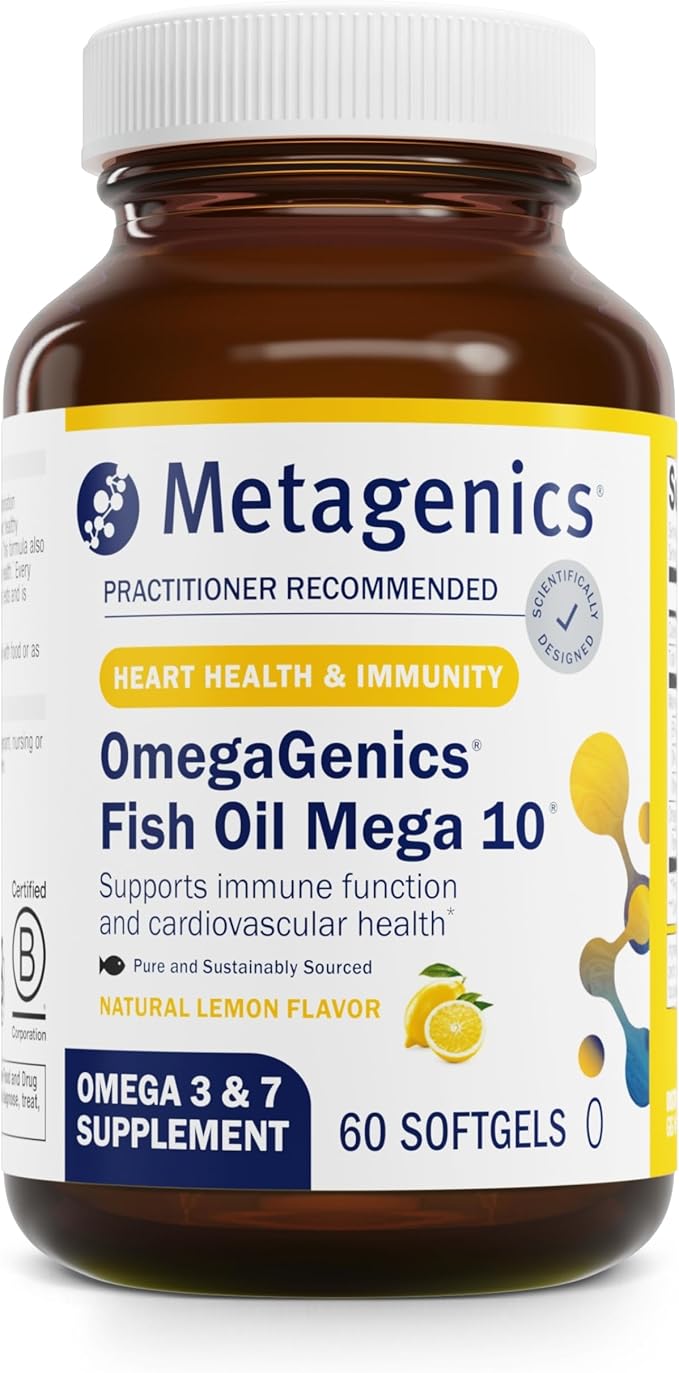 Metagenics OmegaGenics Mega 10-330 mg EPA & 170 mg DHA - High Potency - No Fishy Aftertaste - for Heart Health & Immune System* - Non-GMO & Gluten-Free Supplement - 60 Softgels
