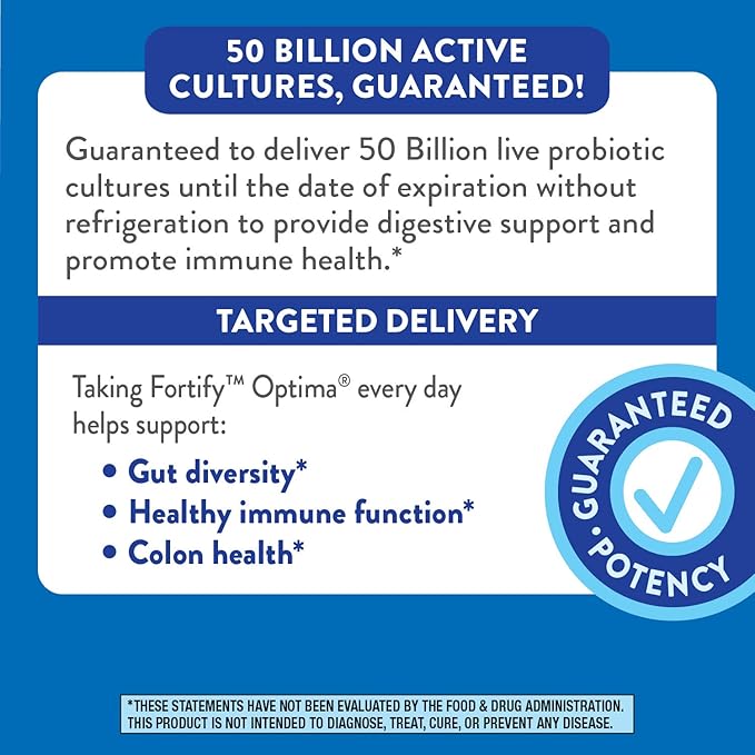 Nature's Way Fortify Optima Probiotic for Adults 50+, 50 Billion Live Cultures, Supports Digestive Balance, Colon & Immune Health*, No Refrigeration Needed, 30 Capsules (Packaging May Vary)