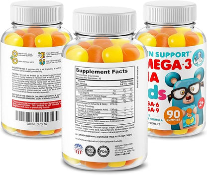 DR. MORITZ Calm Magnesium Gummies for Kids (60 Count, 2 Pack) and Kids Omega 3 Gummies (90 Count) Bundle - Low Sugar, Vegetarian, No Fish Oil