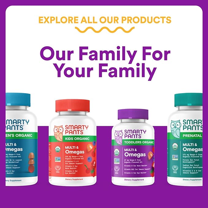 SmartyPants Toddler Multivitamin Gummies - Improved Formula: Omega 3 (DHA/EPA), Vitamins D3, C, Vitamin B12, B6, A, K & Zinc, Biotin, Gluten Free, Three Fruit Flavors, 60 Count (30 Day Supply)