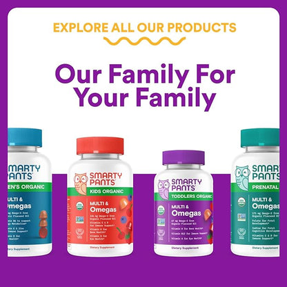 SmartyPants Toddler Multivitamin Gummies - Improved Formula: Omega 3 (DHA/EPA), Vitamins D3, C, Vitamin B12, B6, A, K & Zinc, Biotin, Gluten Free, Three Fruit Flavors, 60 Count (30 Day Supply)