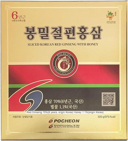 Pocheon 300g(10.6oz) 6Years Korean Panax Red Ginseng Slice with Honey, Saponin, Natural Immune Support