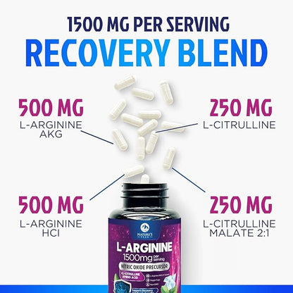 L-Arginine 1000mg Supplement Supports Heart Health - Premium Muscle Supporting Nitric Booster for Strength & Energy to Train Harder - Nature's Non-GMO, Gluten-Free Amino Acid Blend - 120 Capsules