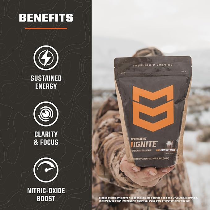 MTN OPS Hot Ignite Instant Coffee Nootropic & L-Arginine L-Citrulline for Cognitive Clarity, Mental Focus & Nitric-Oxide Boost | 200mg Caffeine per Serving, 20 Servings | Mountain Mocha Trail Packs