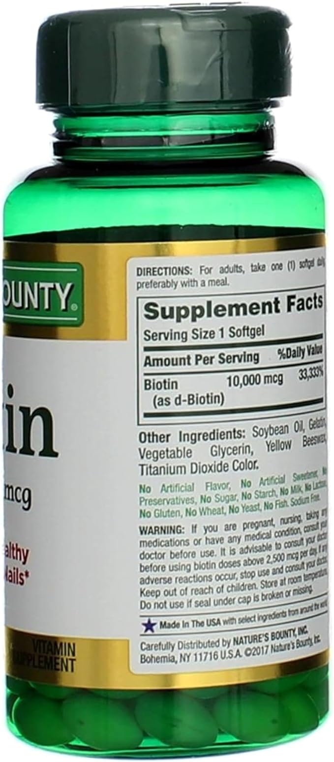 Nature's Bounty Biotin 10, 000 Mcg, Rapid Release Softgels 120 Ea (Pack of 2)