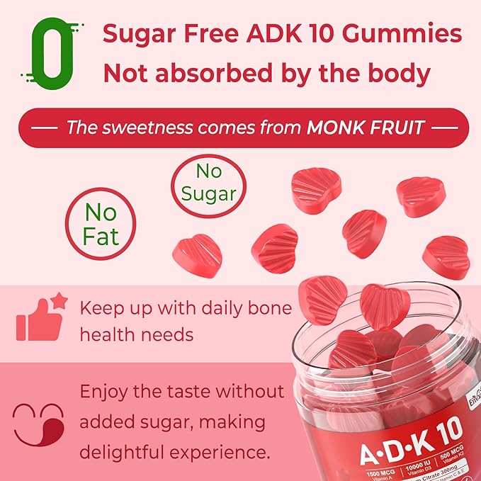 Vitamin D3 10000 IU + K2 (MK7) 500mcg + A 5000IU Gummies w/ Magnesium Calcium for Women & Men, Vegan K2 D3 Vitamin Supplement (Made in USA) for Stronger Bone, Muscle, Vision, Immune, Sugar Free 2Packs