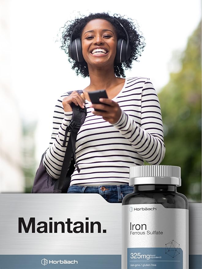 Horbäach Iron Ferrous Sulfate 325mg | 180 Count | Vegetarian, Non-GMO & Gluten Free Dietary Supplement