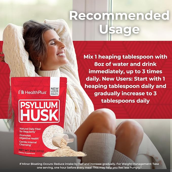 Health Plus, Psyllium Husk, 24 oz, 96 Servings - Natural Detox, Daily Dietary Fiber Supplement, Constipation Relief, Gentle Gut Cleanse, Keto Baking