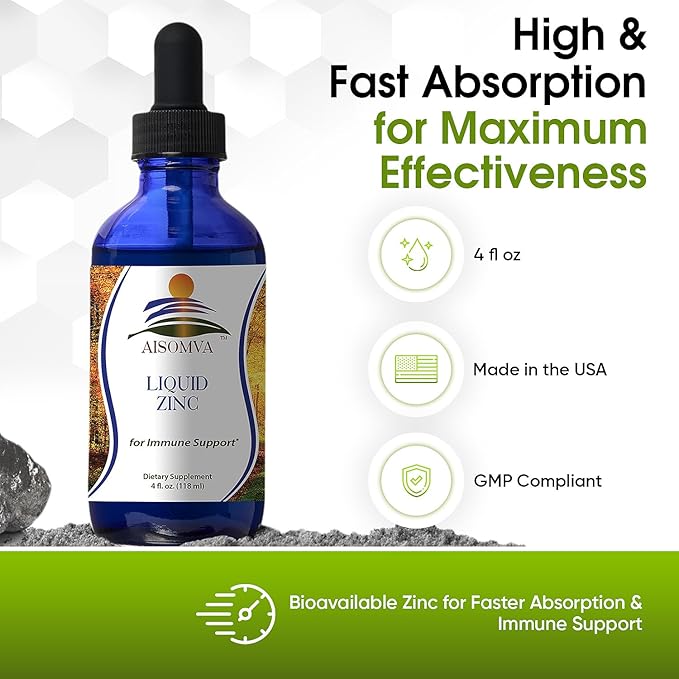Liquid Zinc Drops - High Absorption Zinc Supplement for Immune Support, Healthy Bones & Skin - Fast-Acting & Made in USA (4 Fl Oz)