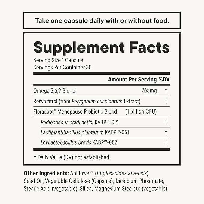 Daily Nouri Menopause Probiotic with Resveratrol | For Menopause Relief, Hormonal Balance & Estrogen Metabolism Support | Resveratrol Capsules to Reduce Hot Flashes | 30-Day Supply