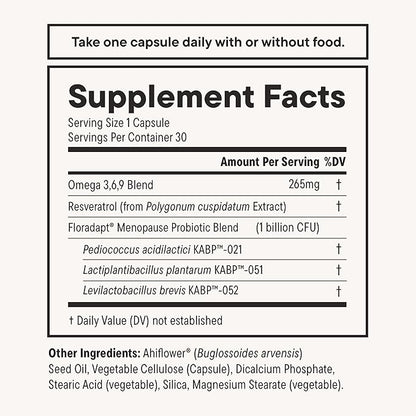 Daily Nouri Menopause Probiotic with Resveratrol | For Menopause Relief, Hormonal Balance & Estrogen Metabolism Support | Resveratrol Capsules to Reduce Hot Flashes | 30-Day Supply