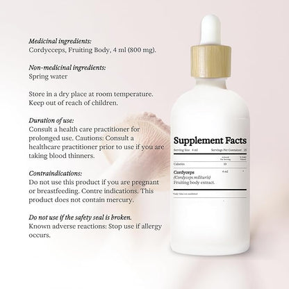 Cordyceps Mushroom Tincture, Alcohol Free Dual Extract Mushroom Supplement for Immune Support, Energy, Liquid Cordyceps Supplement, Vegan, Non GMO, 3.4 fl oz