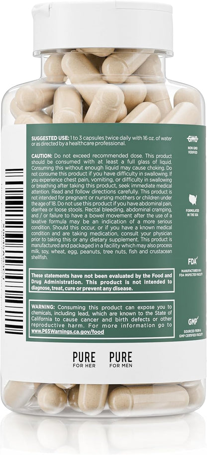 Daily Psyllium Husk Fiber Supplement by Pure for Men & Pure for Her | Digestive Regularity & Gut Health Support | Soluble Fiber Powder, 2,175mg Per Serving | 150 Capsules