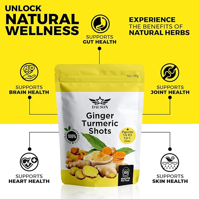 Ginger Turmeric Supplements, 100g/100 Shots of Turmeric Ginger Powder Boosted with Orange, Curcumin, Vitamin C, D & Zinc for Joint, Gut, Keto & Immune Support – Health Drink