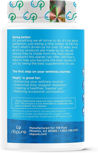 nbpure MagO7 - Natural Colon Cleanse & Detox - Occasional Constipation Relief, Stool Softening, & Bloating Support for Men & Women - Ozonated Magnesium Oxide, 180 Capsules