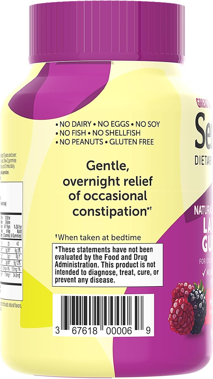 Senokot Dietary Supplement Laxative Gummies, Natural Senna Extract, Gentle, Overnight Relief from Occasional Constipation, Mixed Berry Flavor, 90 Count