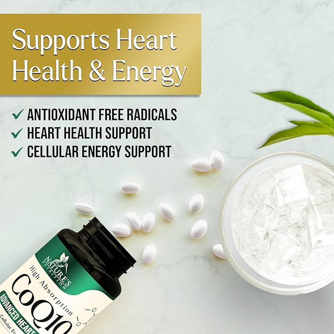 CoQ10 100mg Softgels - Better Absorption, Antioxidant for Heart Health & Cellular Energy Support - Nature's Co Q10 Vitamins, Non-GMO & Gluten Free, Coenzyme Q10 Supplement - 60 Softgels