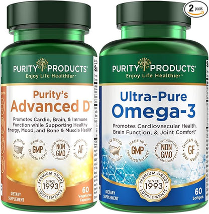 Purity Products KIT - Dr. Cannell's Advanced D + Omega-3 Ultra-Pure Fish Oil from Advanced D is Packed with Vitamin D, Vitamin K2, Zinc, Magnesium Citrate, Boron and Taurine