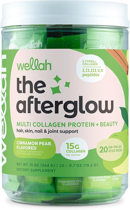 The Afterglow Multi Collagen Protein + Beauty (Cinnamon Pear) 20 Stickpacks - 15G Collagen Complex Per Serving