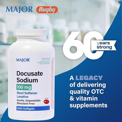 MAJOR Docusate Sodium 100 mg - Stool Softener Tablets for Constipation Relief - Helps Stop Constipation - Stool Softeners for Women, Men, and Kids Ages 12+ - 100 Tablets (4 Pack)